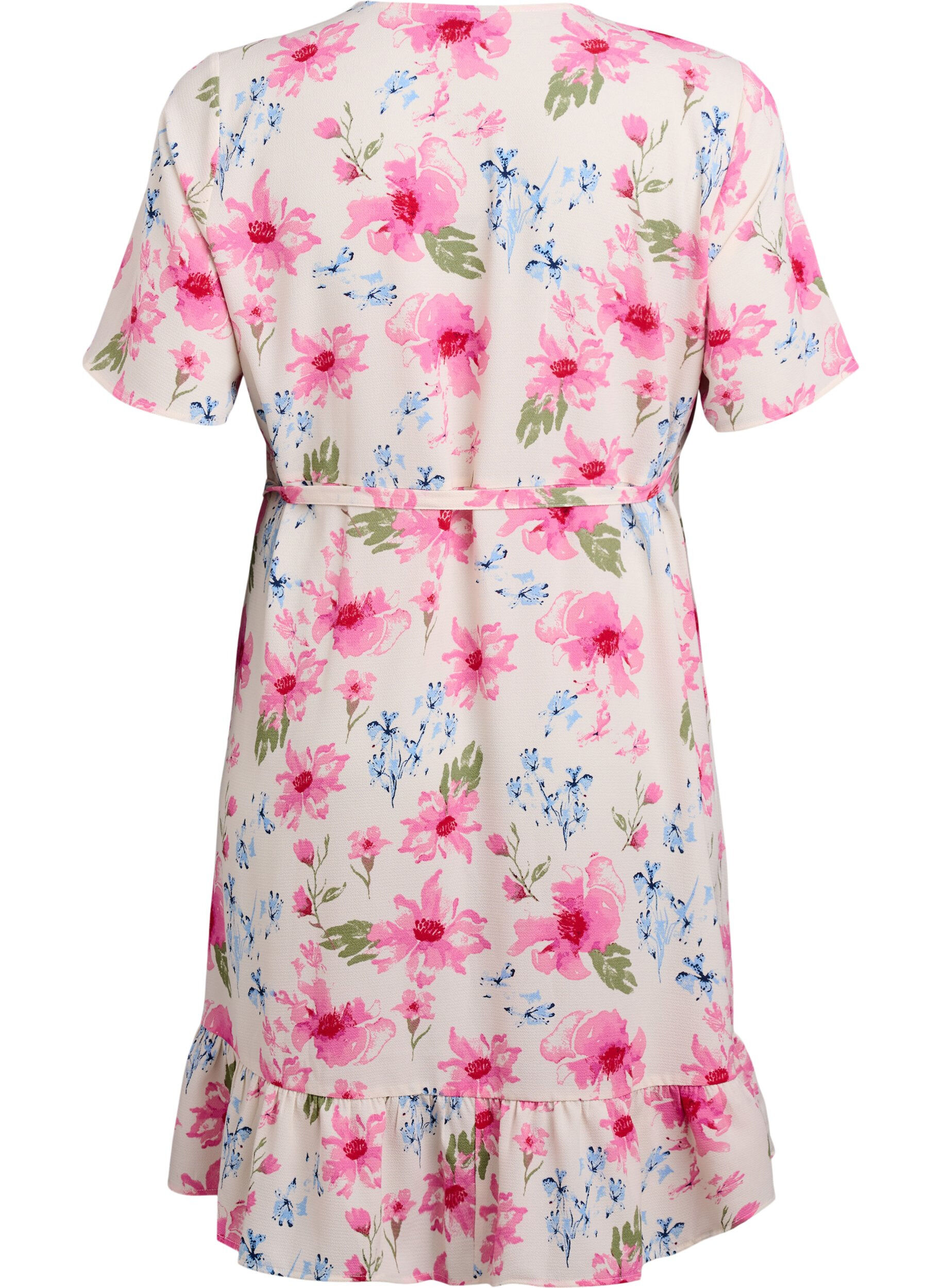 Zizzifashion Floral wrap dress with short sleeves, White, Packshot image number 1