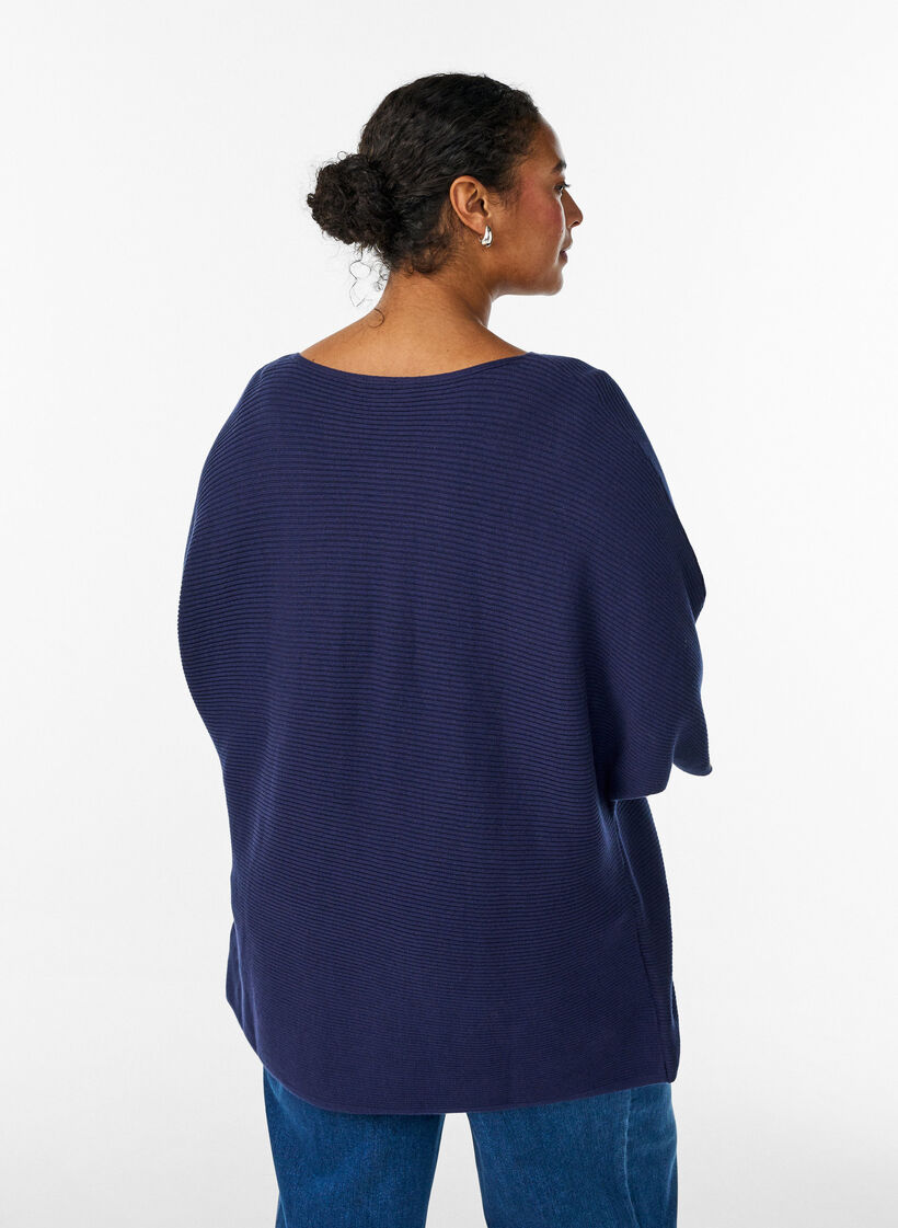 Knitted top with a boat neck and 1/2 sleeves, Blue, Model image number 2