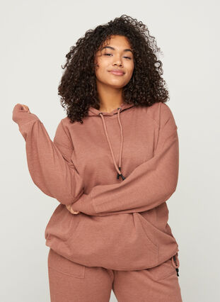 Marled sweatshirt with a hood and pocket, Balsam Melange, Model image number 0