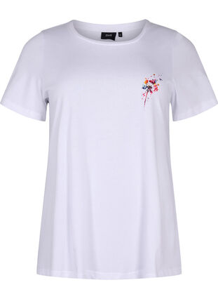Cotton t-shirt with print on the front, Bright White FLOWER, Packshot image number 0
