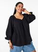 Cotton muslin blouse with 3/4 sleeves, Black, Model image number 0