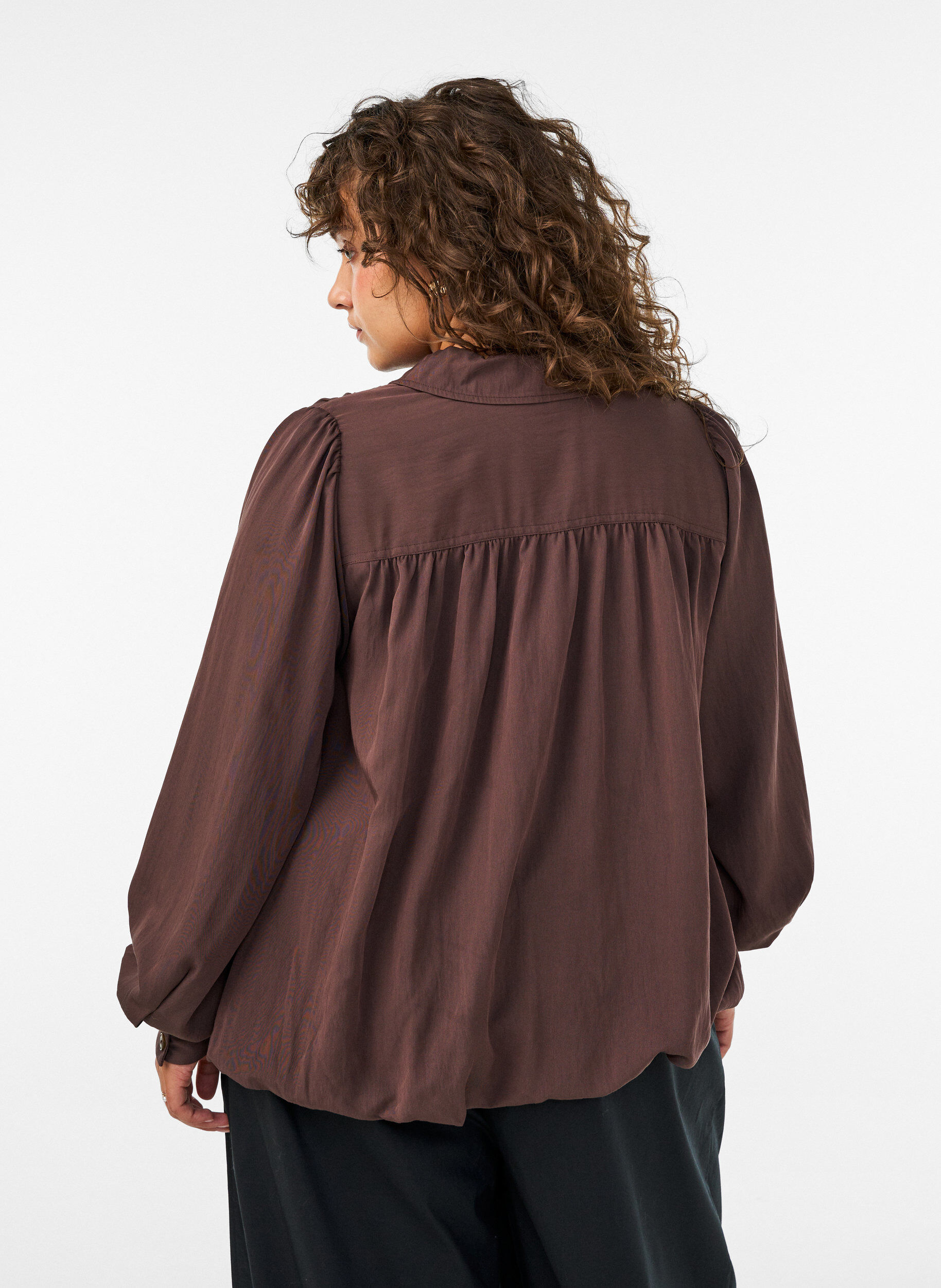 ZizzifashionShirt with balloon shape and concealed zip, Brown, Model image number 2