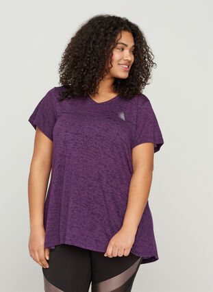 Patterned sports t-shirt with A-line shape, Plum Perfect1801, Model image number 0
