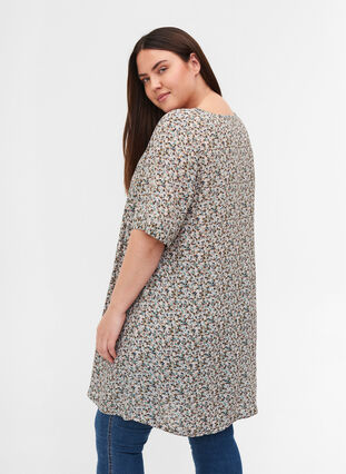 Viscose tunic with print and short sleeves, Light Blue Ditsy AOP, Model image number 1