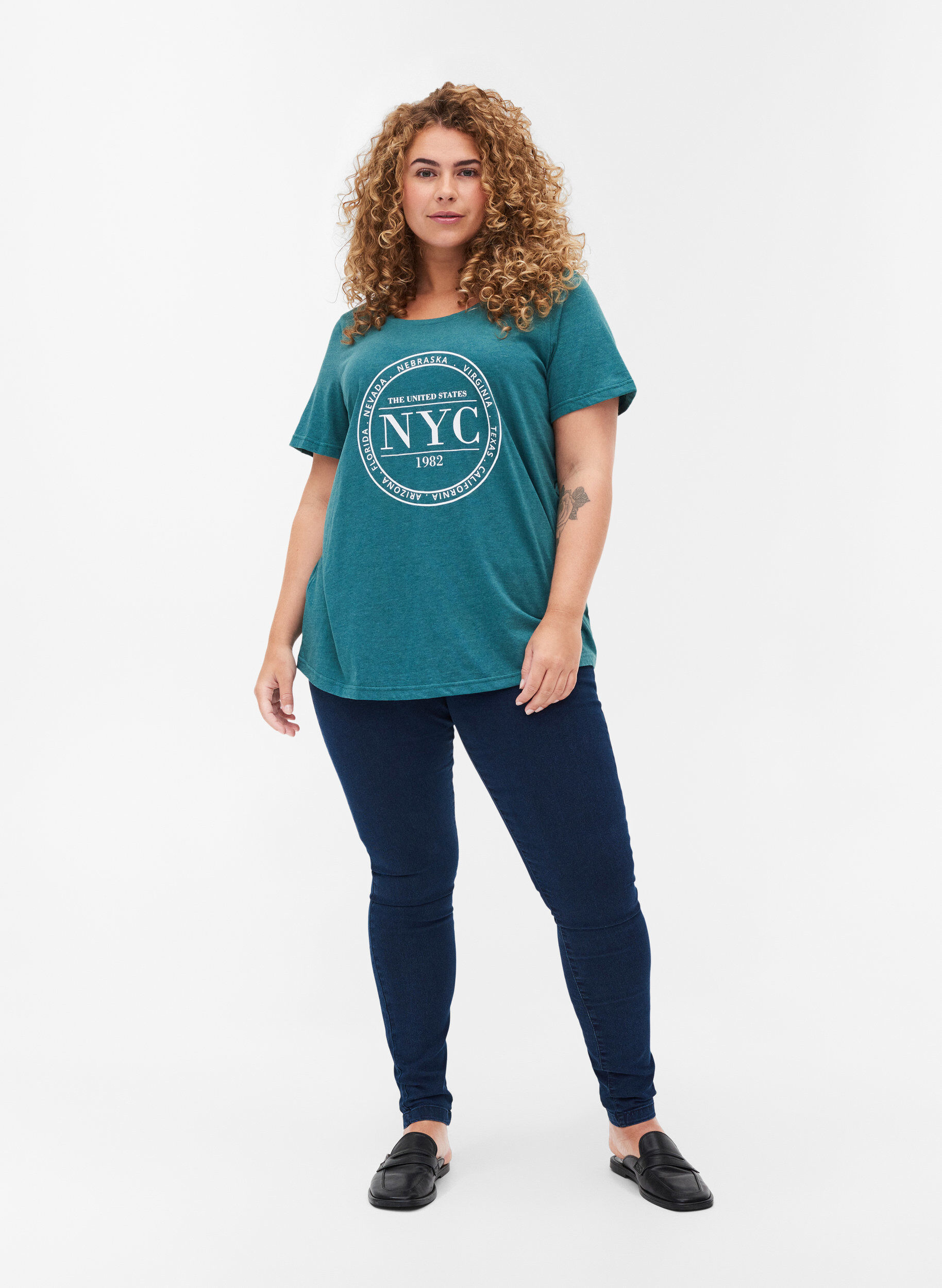 Zizzifashion Mottled t-shirt with print and short sleeves, Pacific Mel., Model image number 2