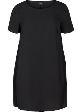 Short-sleeved tunic with a round neck, Black, Packshot image number 0