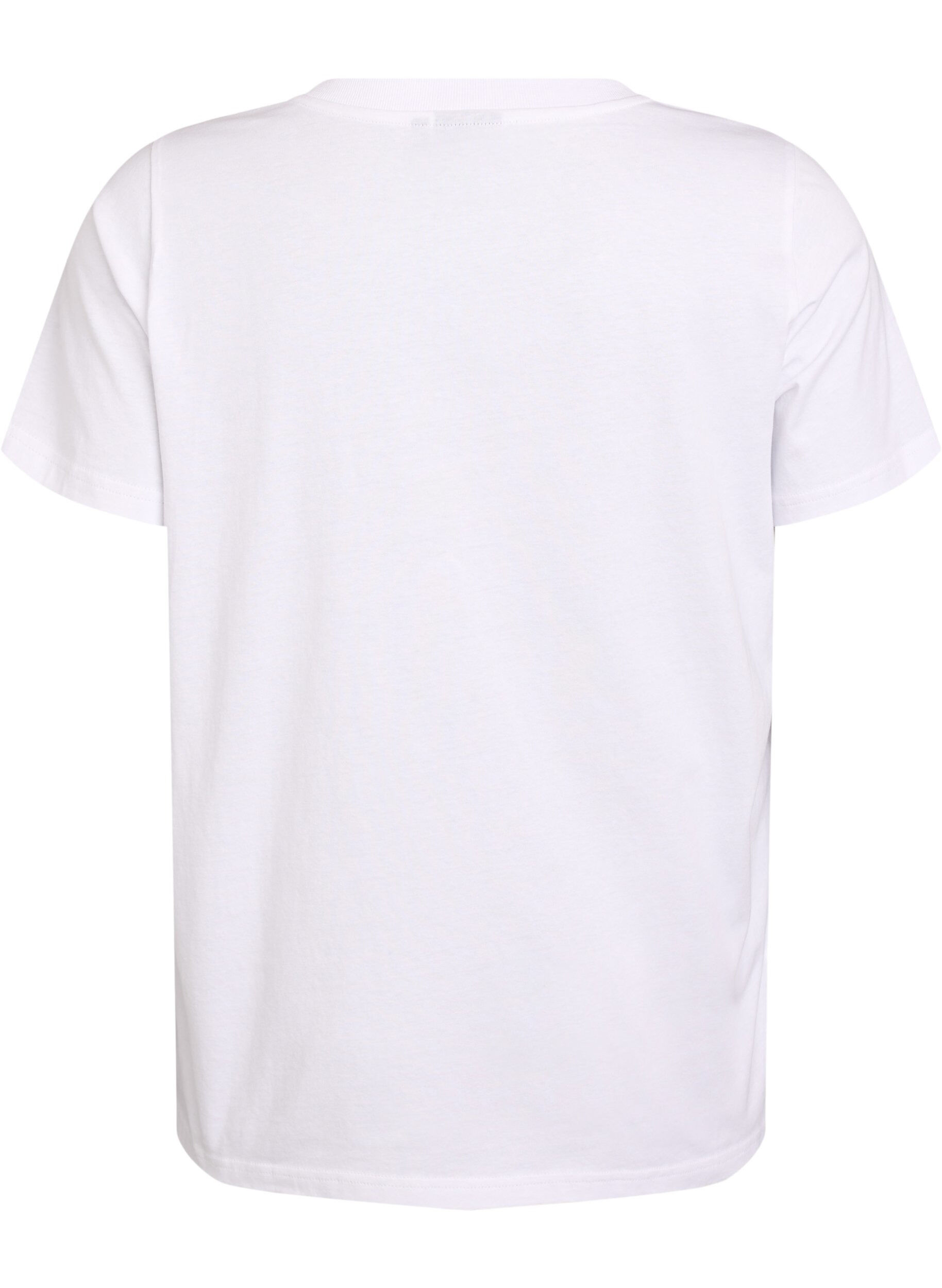 Zizzifashion Basic cotton T-shirt with a V-neck, White, Packshot image number 1