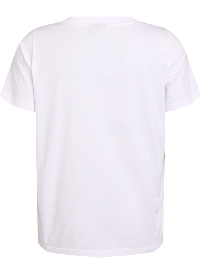 Basic cotton T-shirt with a V-neck, White, Packshot image number 1