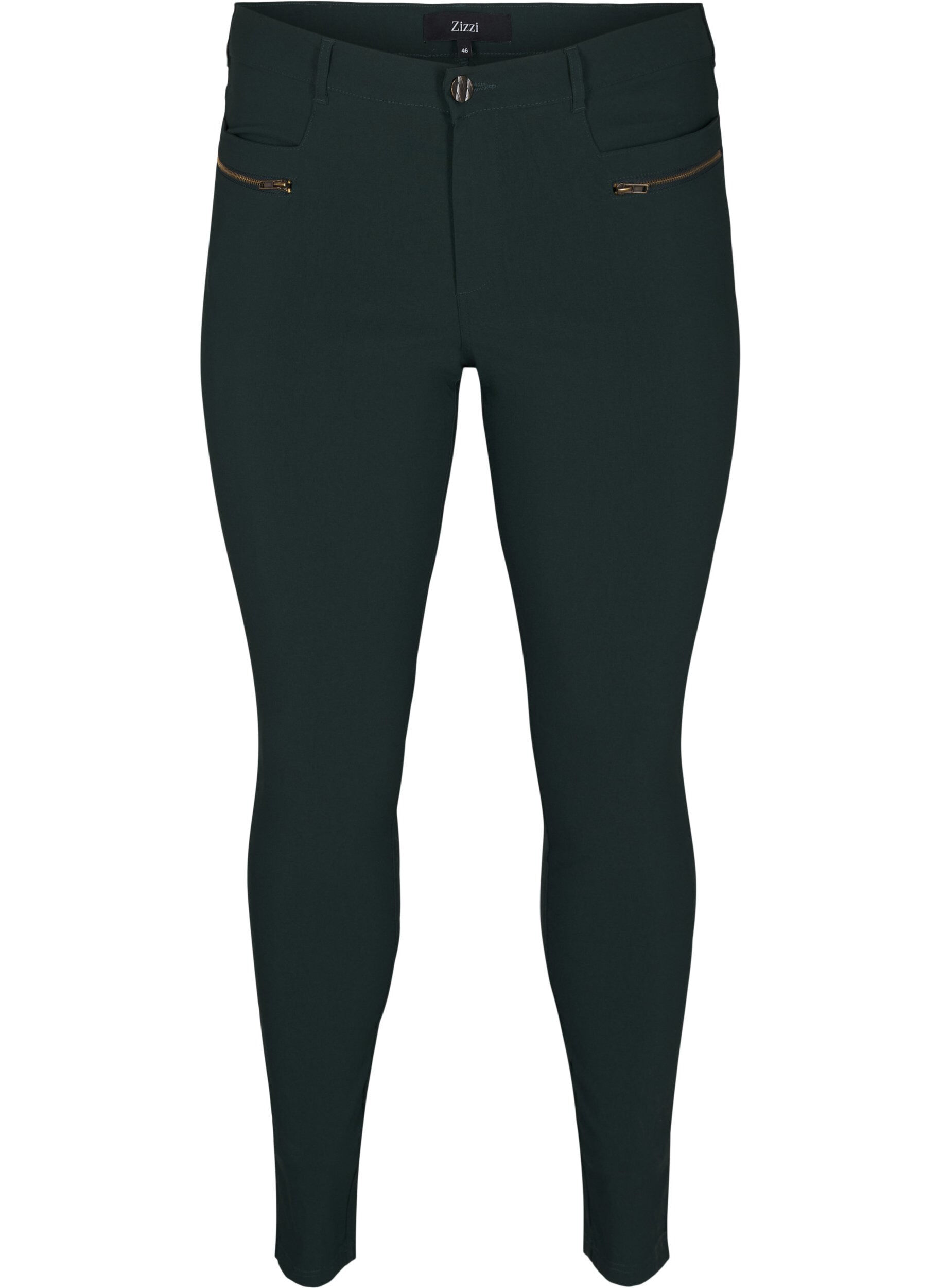 Zizzifashion Tight-fitting trousers with zip details, Green, Packshot image number 0