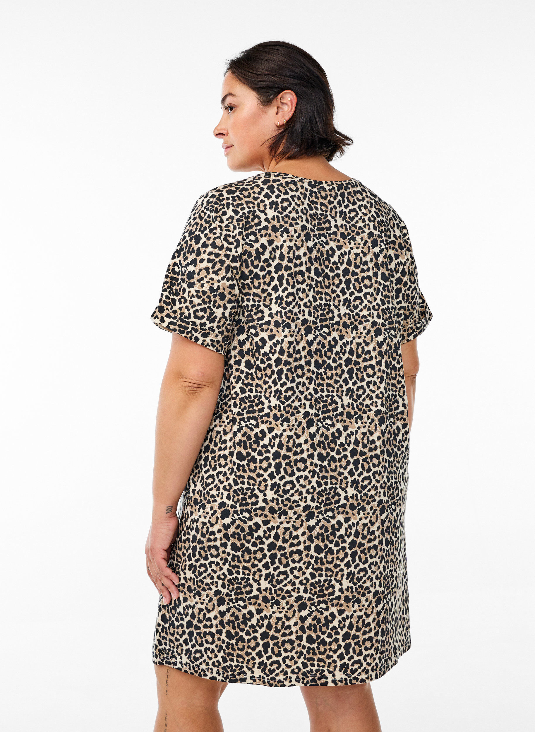 Zizzifashion Short T-shirt dress in cotton jersey, Brown, Model image number 1