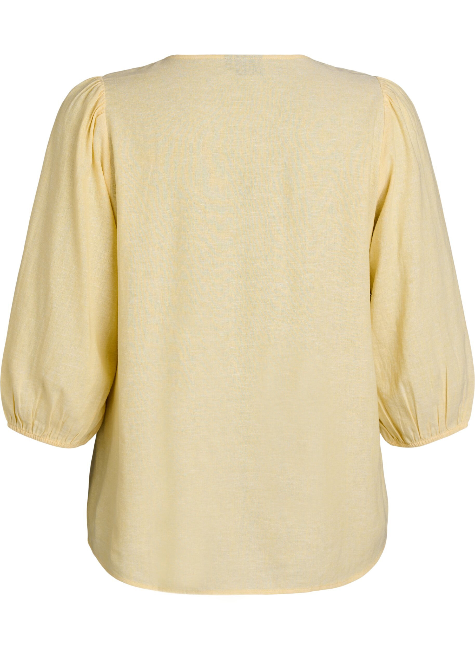 Zizzifashion Shirt blouse in linen and viscose with 3/4-sleeves, Yellow, Packshot image number 1