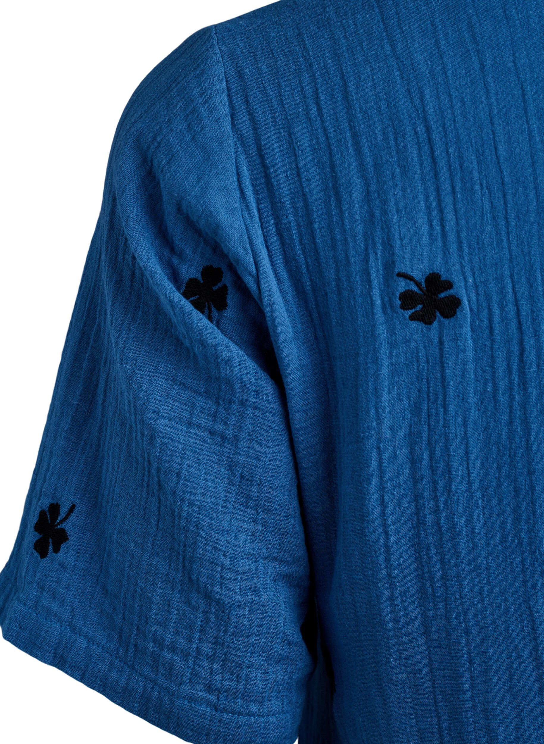 Zizzifashion Short dress in cotton muslin with a pattern, Blue, Packshot image number 3