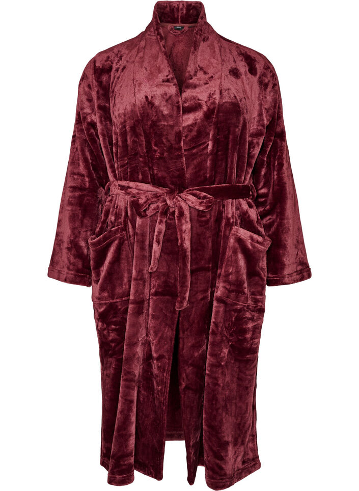 Robe in soft velour with pockets, Red, Packshot image number 0