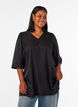 Shiny tunic with a V-neck and 3/4 sleeves, Black, Model image number 0