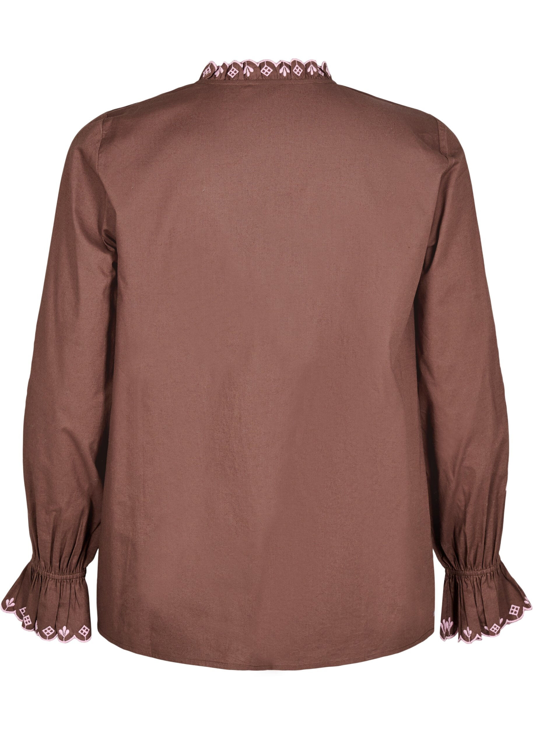 Zizzifashion Blouse with embroidery and ruffle details, Brown, Packshot image number 1