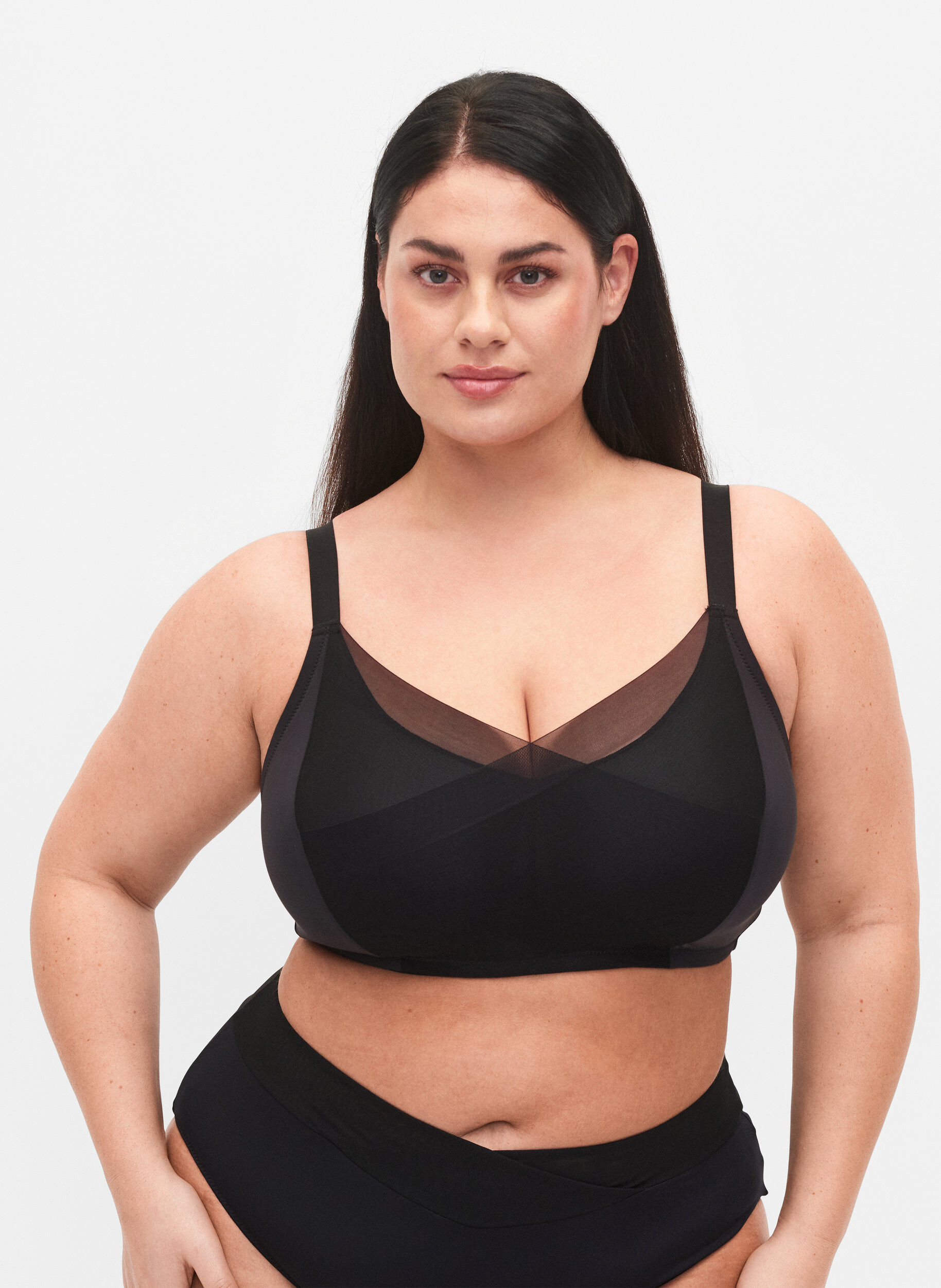 Zizzifashion Bra with mesh and padded cups, Black, Model image number 0