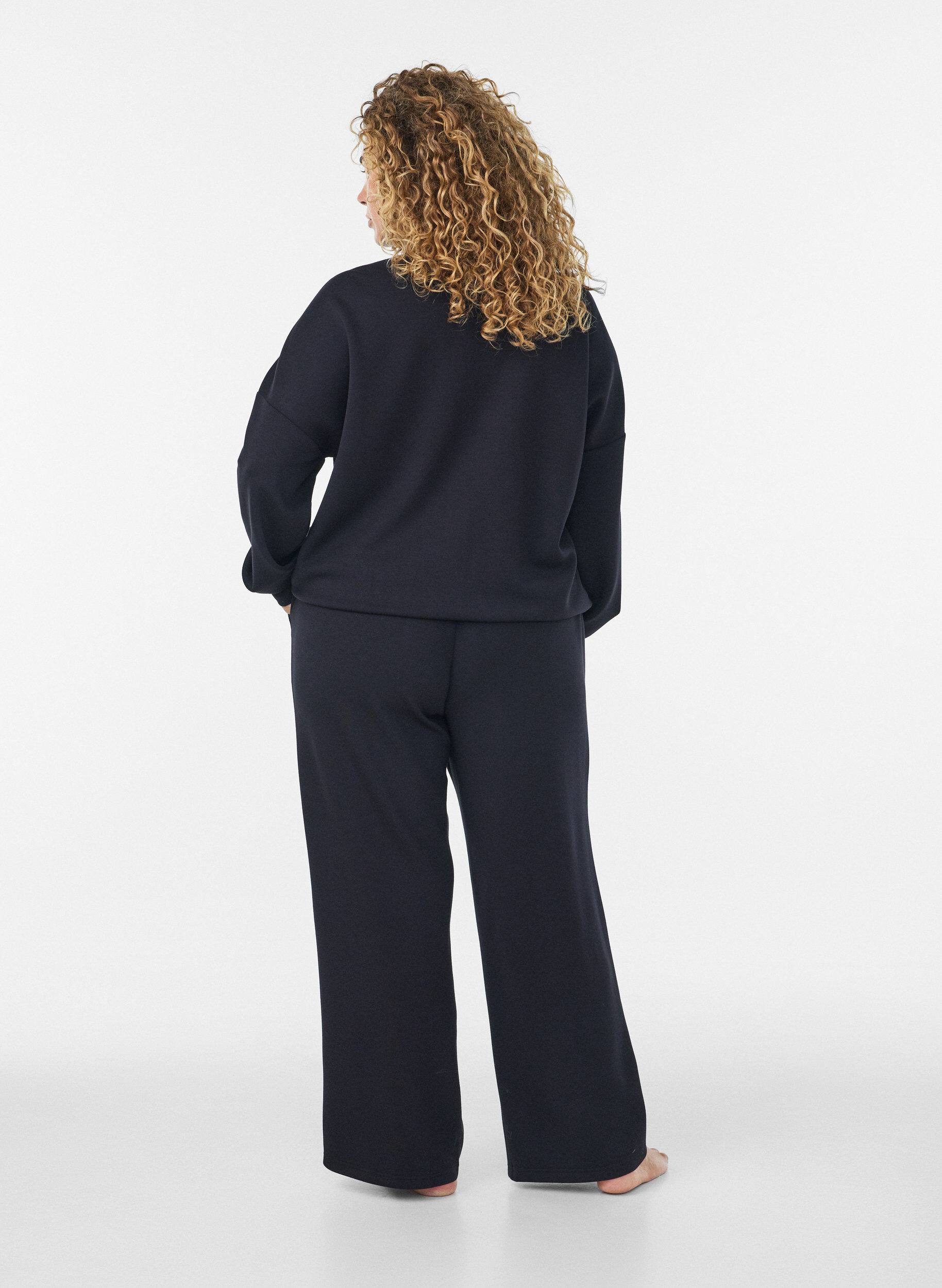 ZizzifashionLoose jersey trousers with high waist and pockets, Black, Model image number 1