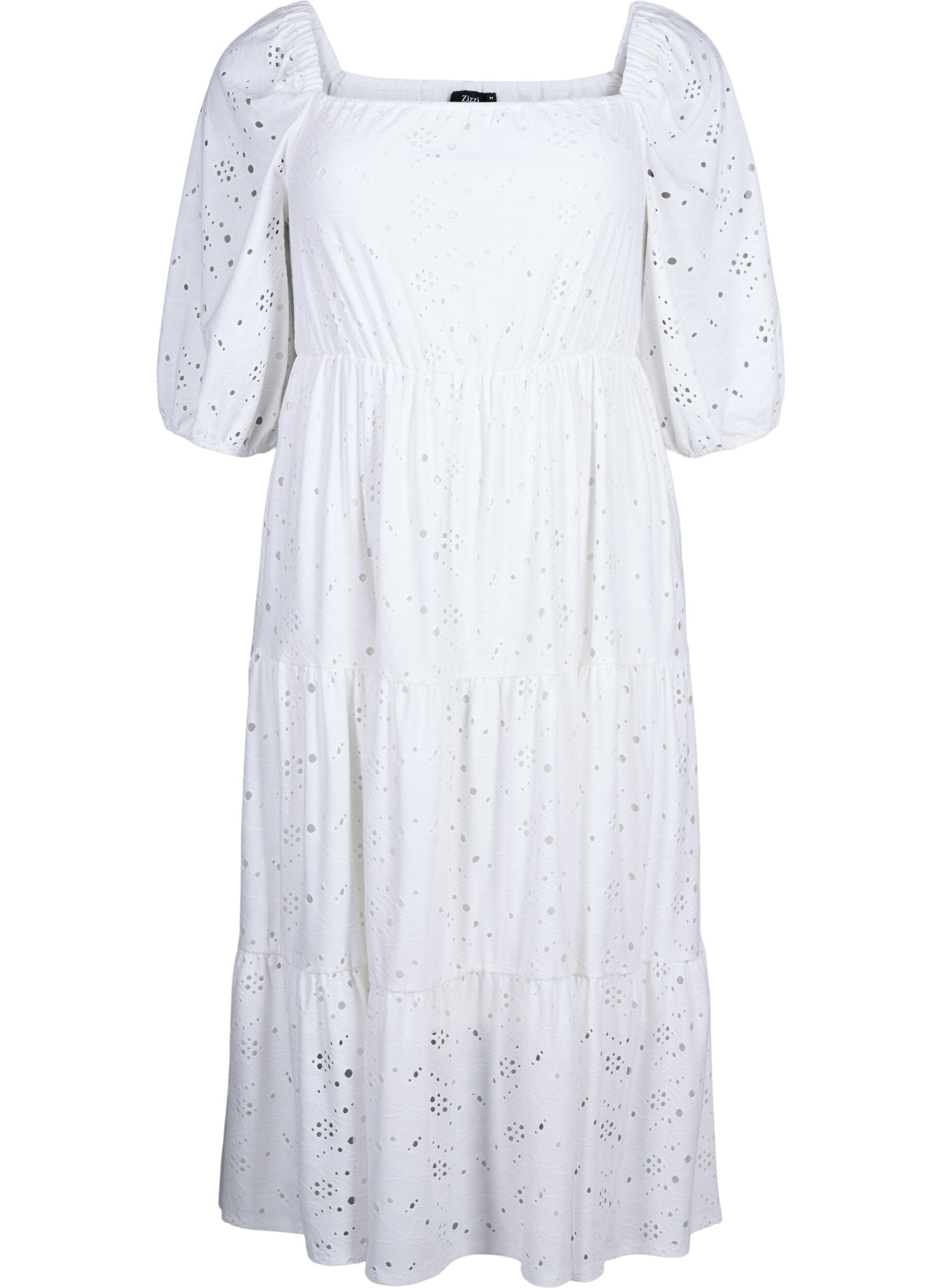 Maxi dress with lace pattern and a square neckline
