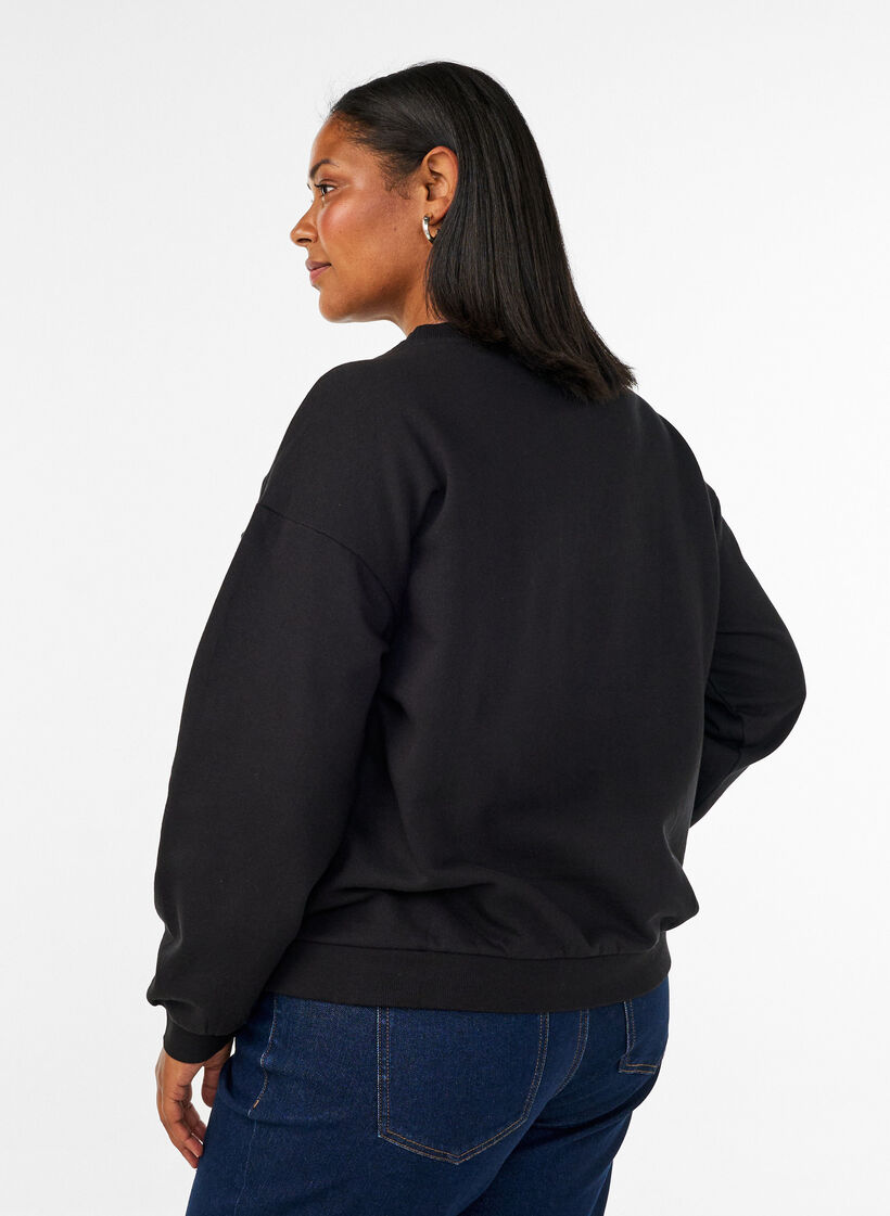 Sweatshirt with boucl&eacute; text motif, Black, Model image number 2