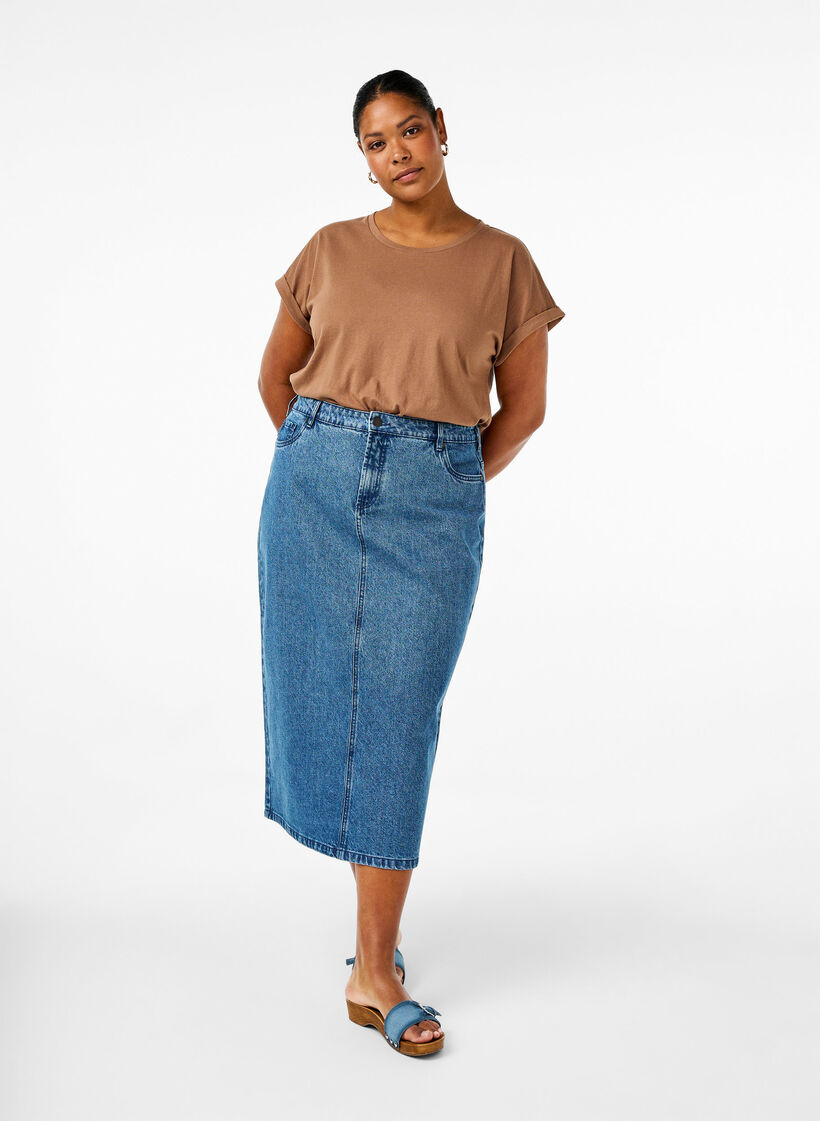 Short sleeve cotton blend T-shirt, Brown, Model image number 1