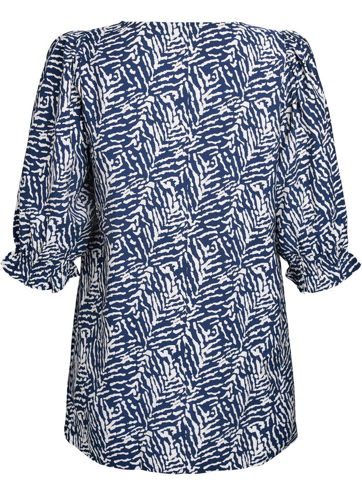 Tunic with 3/4 sleeves and a V-neck, Blue, Packshot image number 1