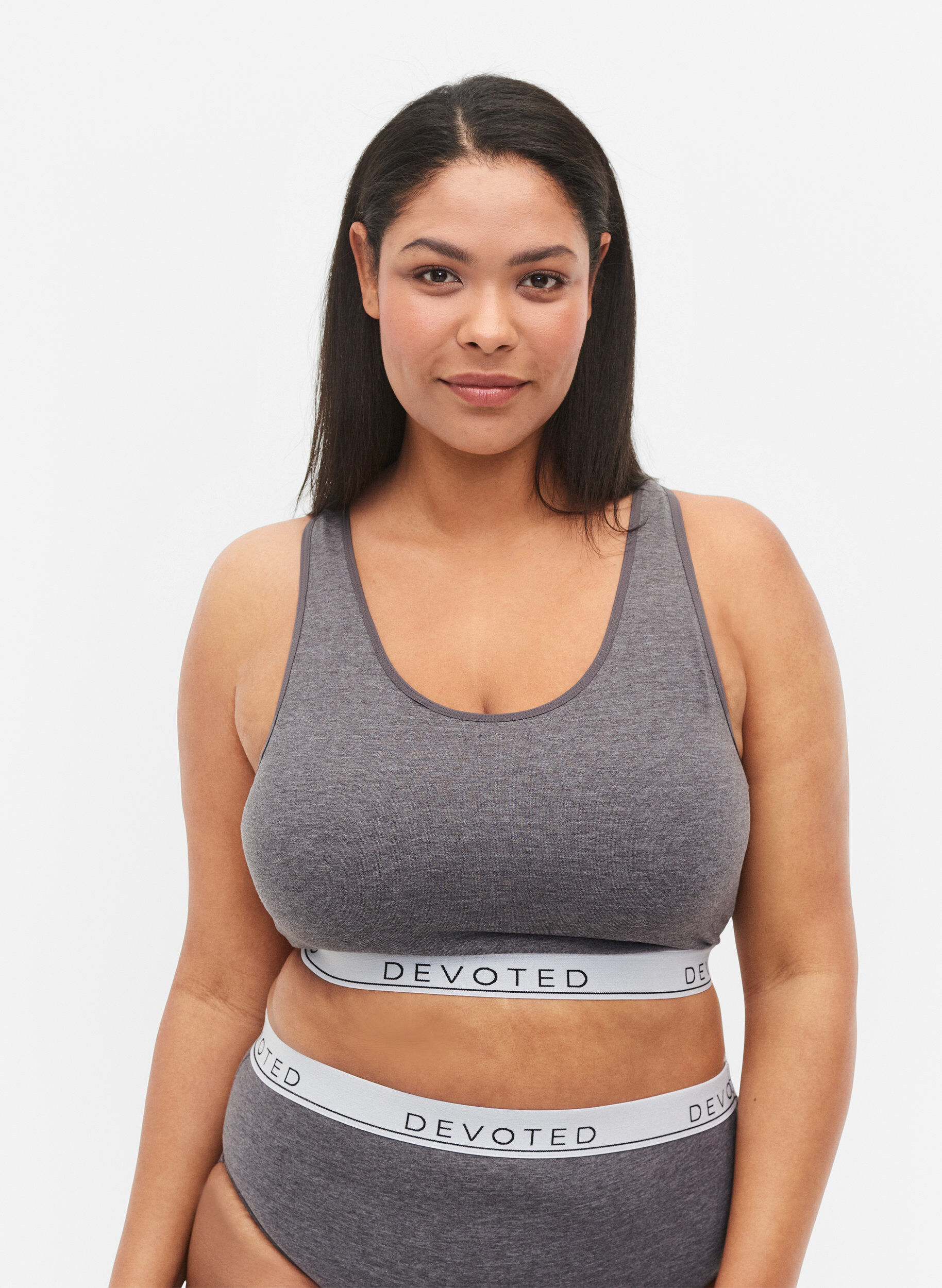 Zizzifashion Marled bra with round neckline, Medium Grey Melange, Model image number 0