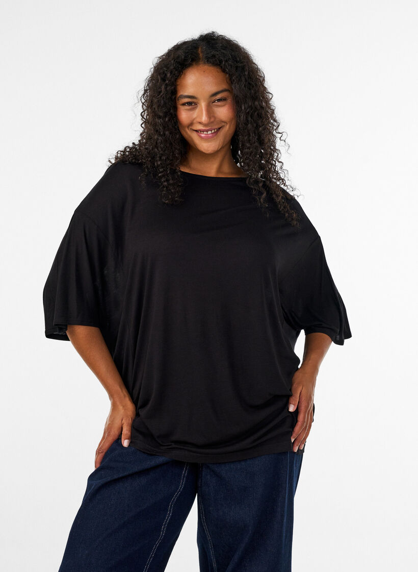 Loose T-shirt in viscose jersey, Black, Model image number 0