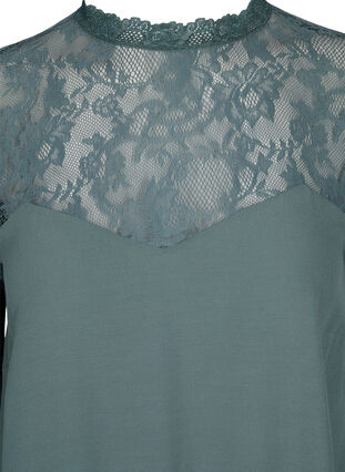 Long-sleeved viscose blouse with lace, Balsam Green, Packshot image number 2