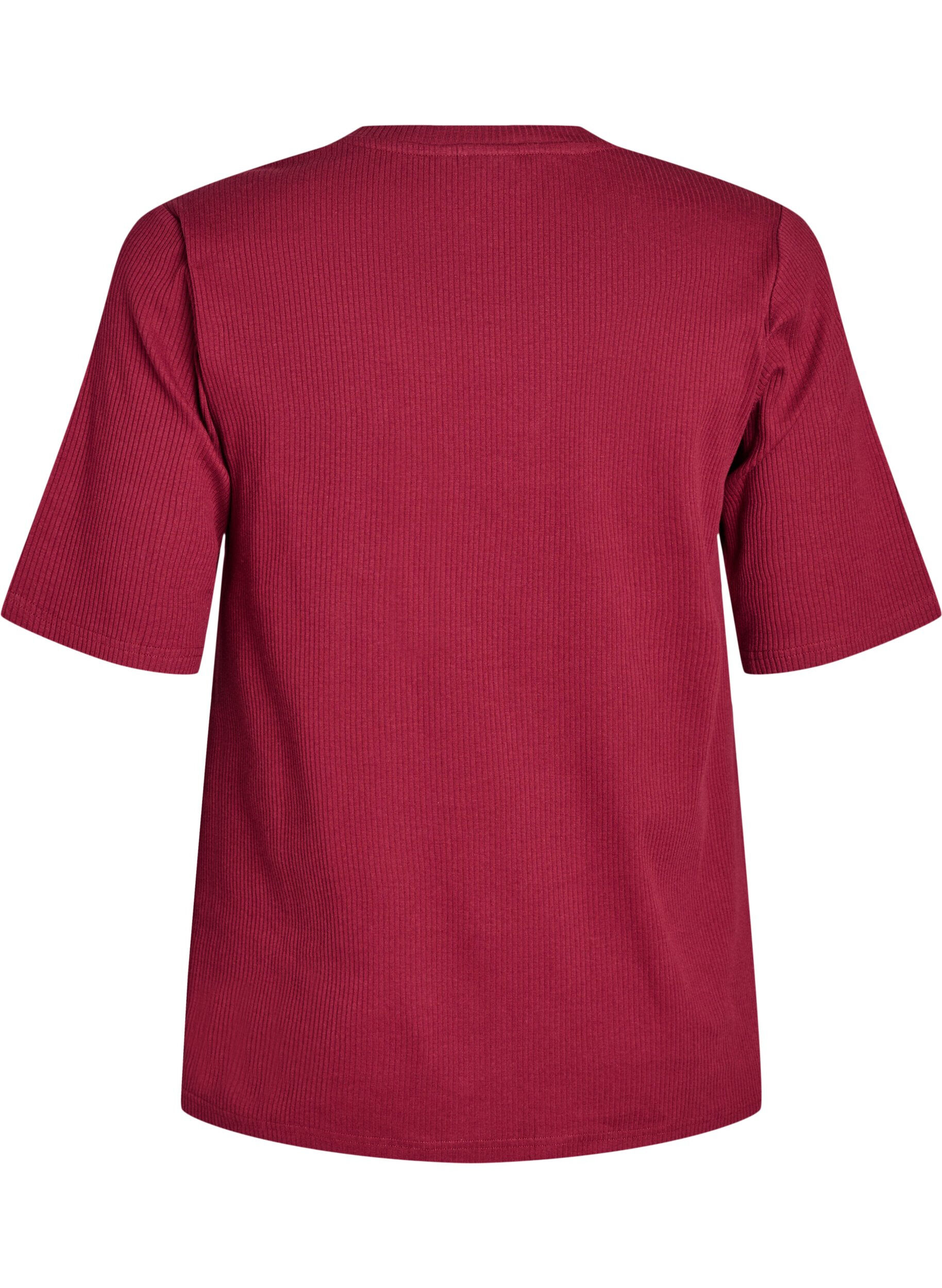 Zizzifashion Ribbed jersey blouse with short sleeves, Dark Bordeaux, Packshot image number 1