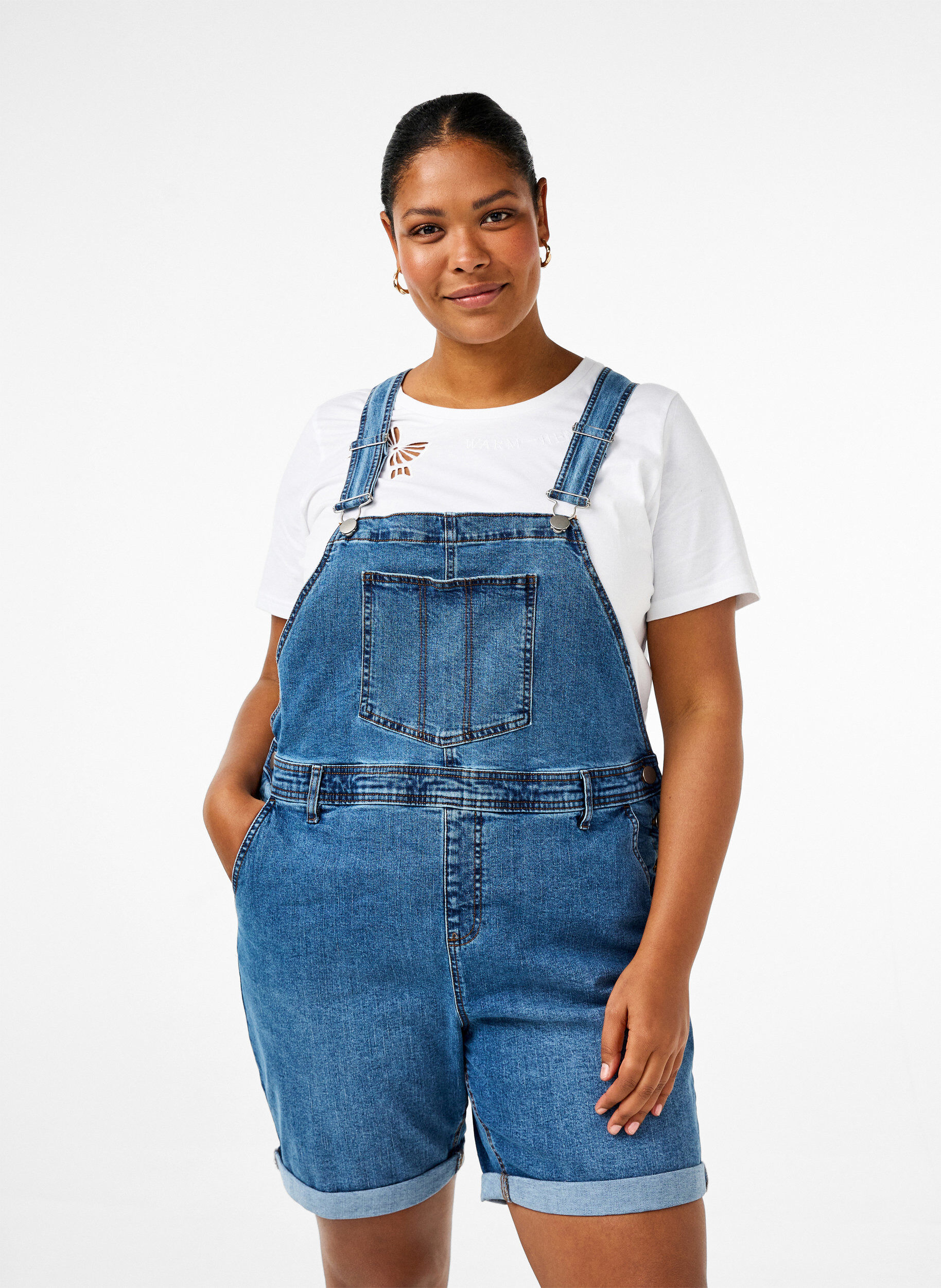 Zizzifashion Denim overalls shorts, Light Blue, Model image number 0