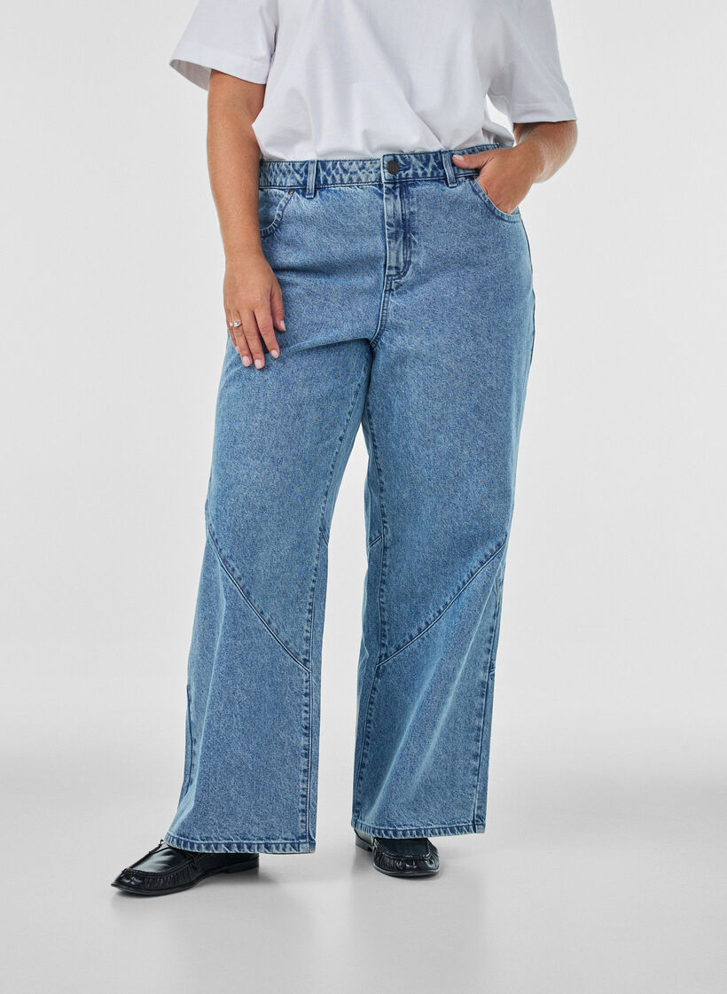 Wide fit jeans with seam details, Light Blue, Model image number 2