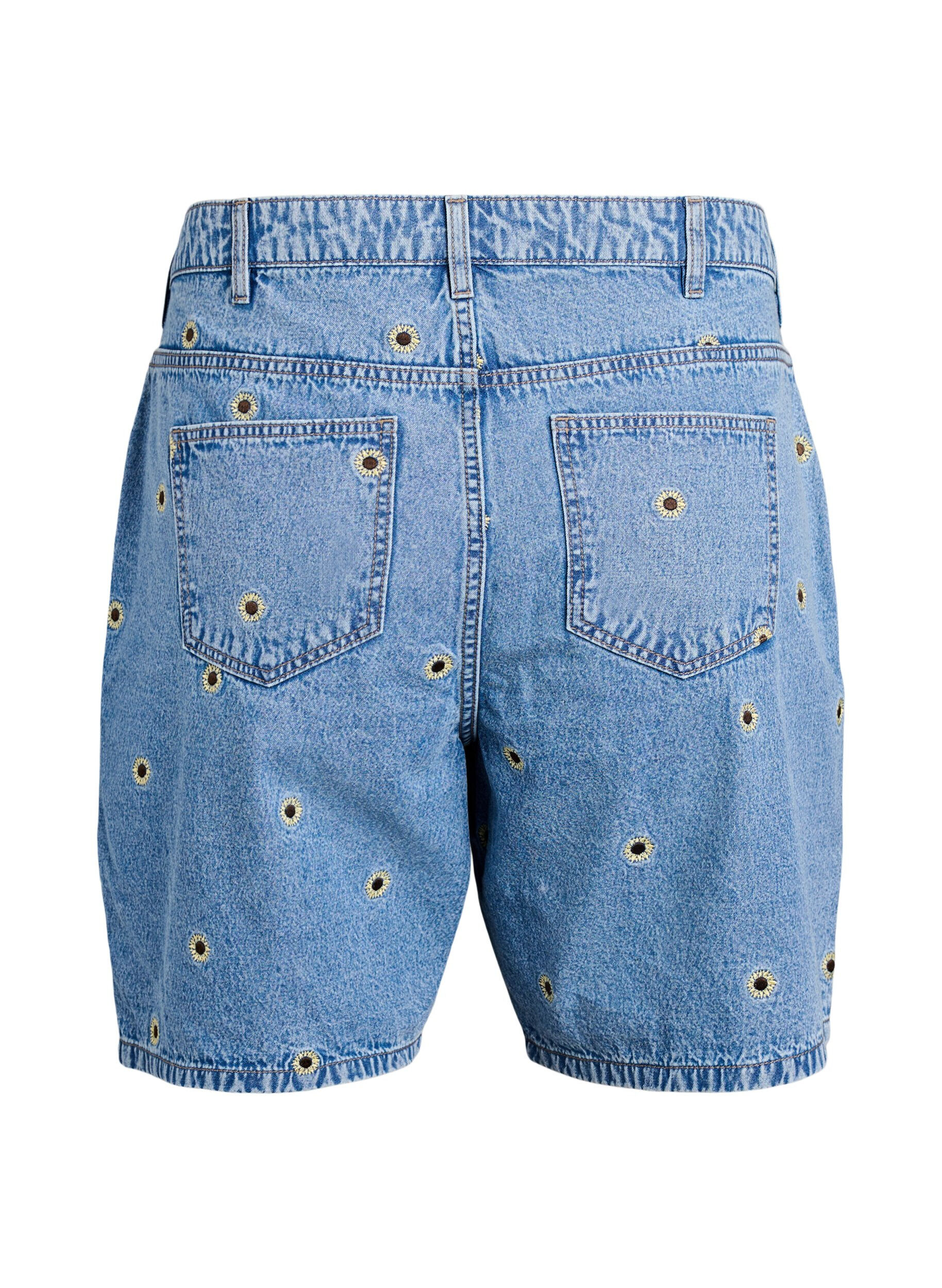 Zizzifashion Denim shorts with embroidered strawberries, Light Blue, Packshot image number 1