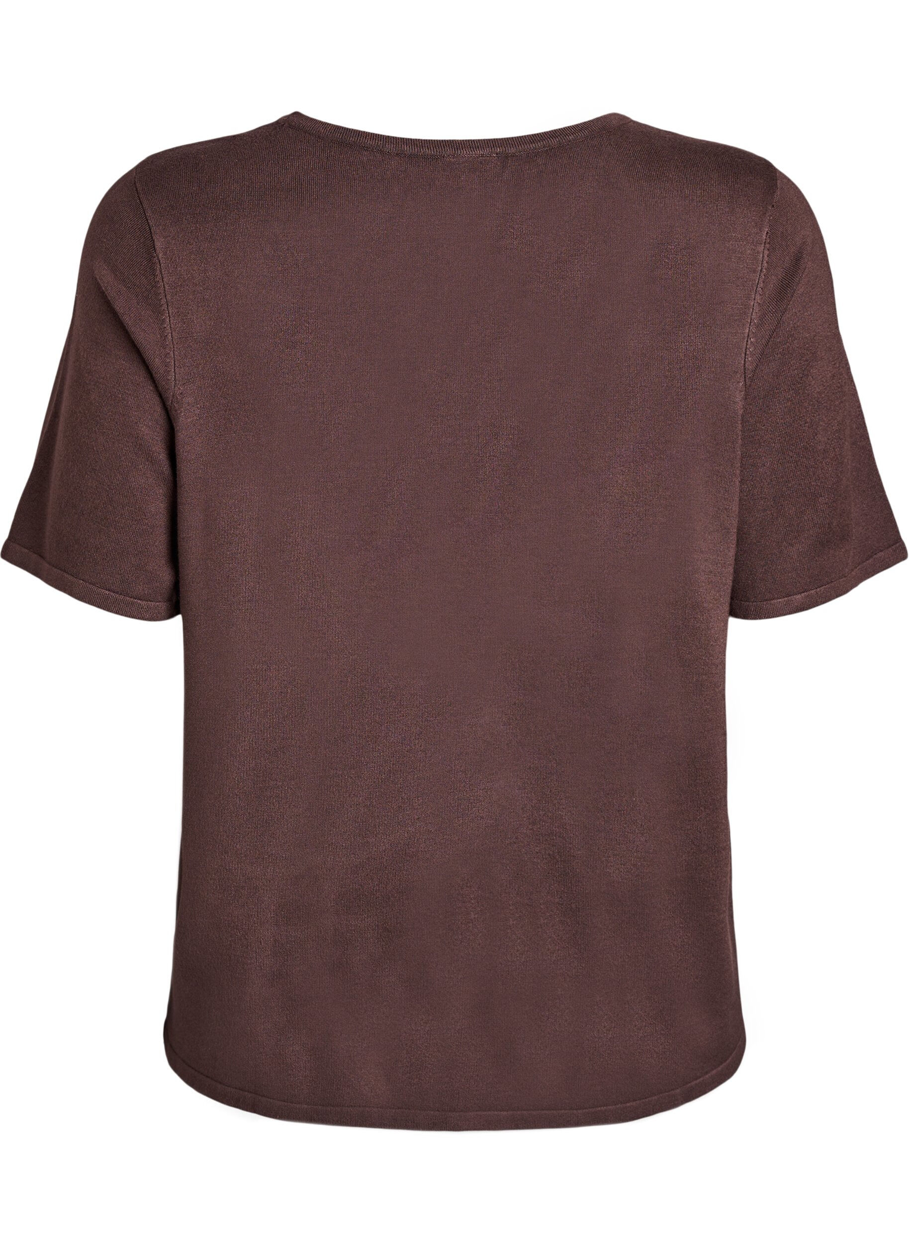Zizzifashion Short-sleeved knit blouse in viscose, Brown, Packshot image number 1