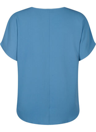 Short sleeved blouse with round neckline, Moonlight Blue, Packshot image number 1