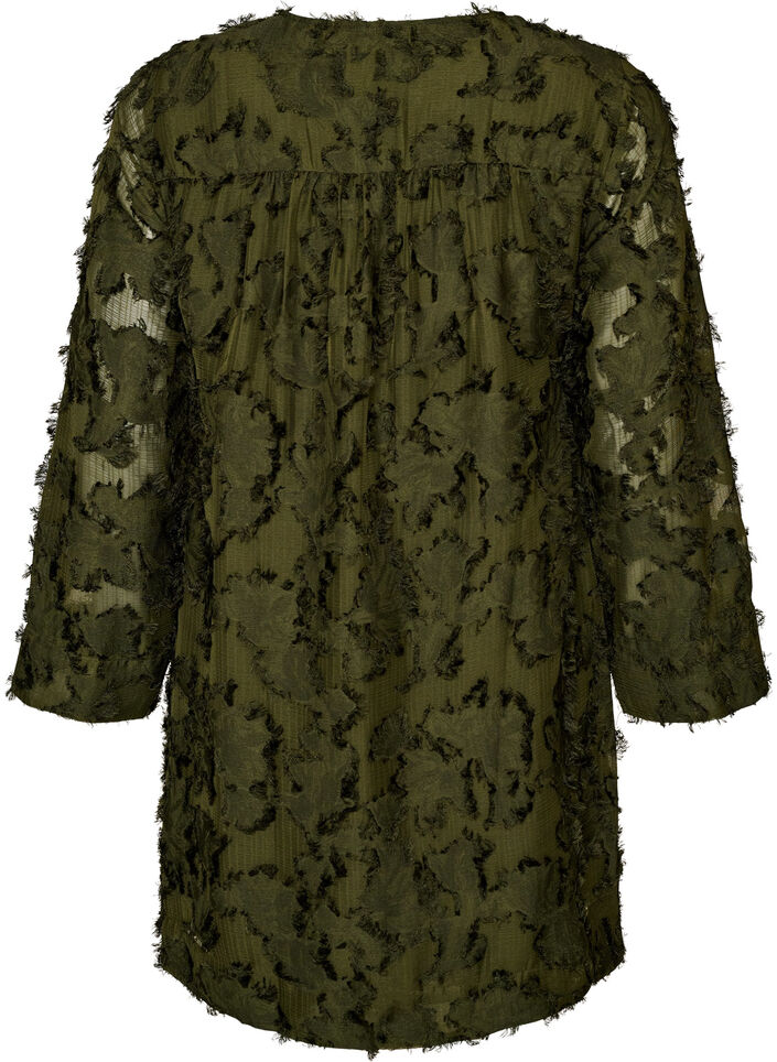 Dress with fringed threads and texture, Green, Packshot image number 1