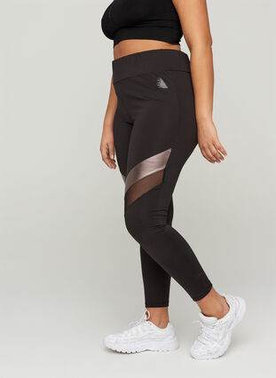 Cropped sports leggings with mesh, Black, Model image number 0