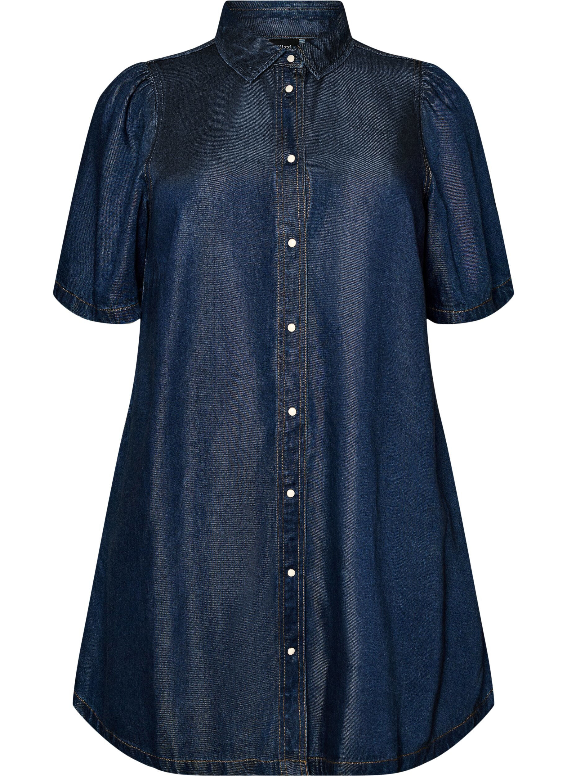 Zizzifashion Denim dress in lyocell with buttons and short sleeves, Blue, Packshot image number 0