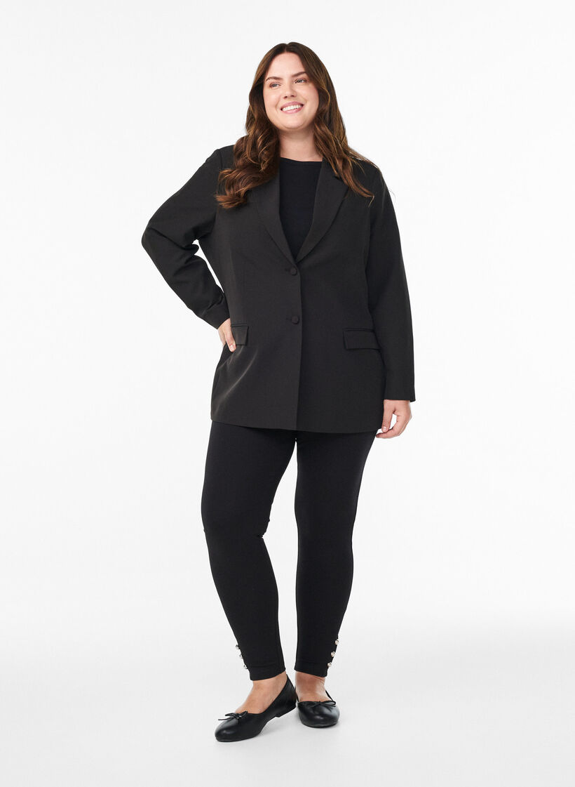Leggings with buttons at the bottom, Black, Model image number 1
