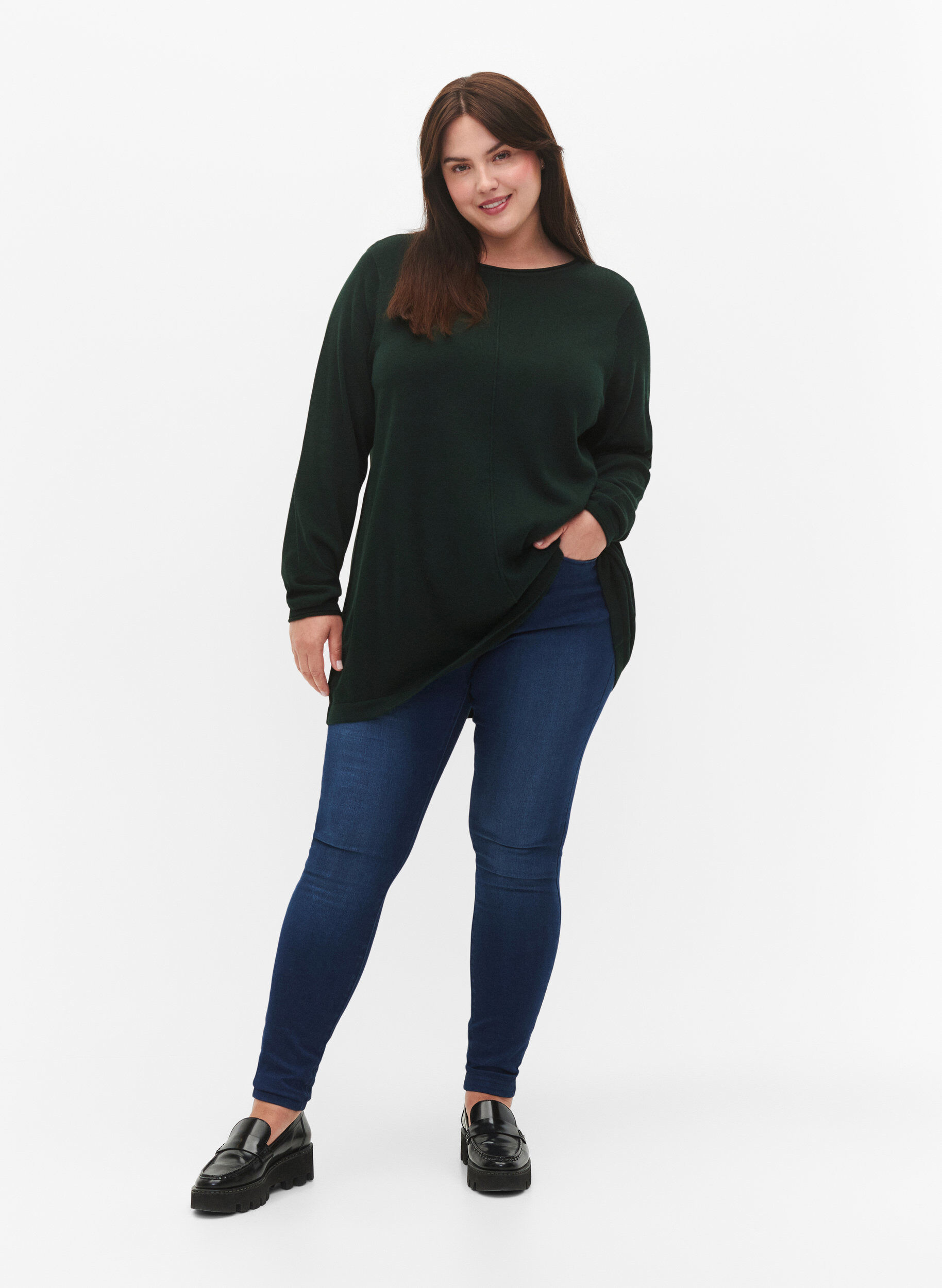 ZizzifashionKnitted blouse in cotton-viscose blend, Green, Model image number 1