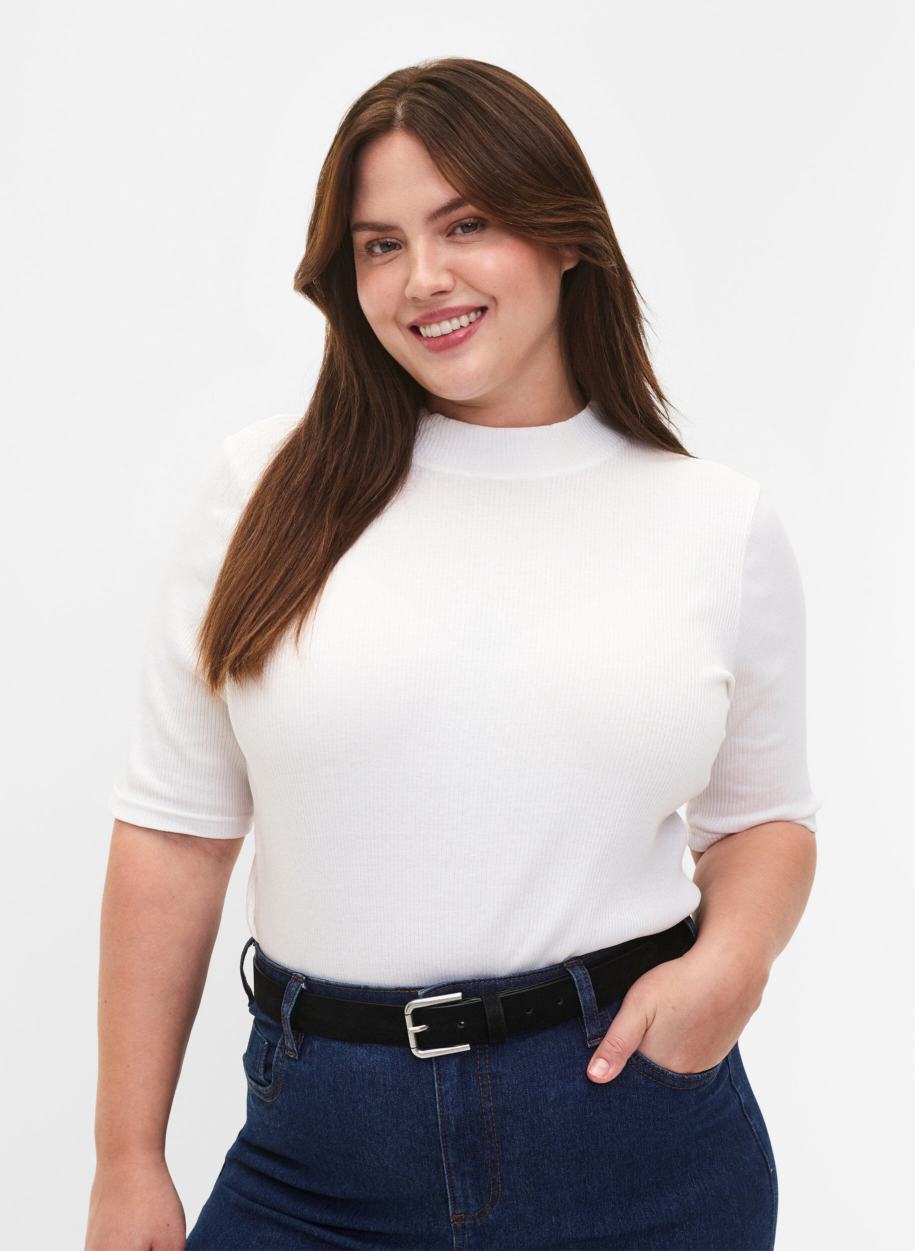 Zizzifashion Leather mix belt, Black, Model image number 0