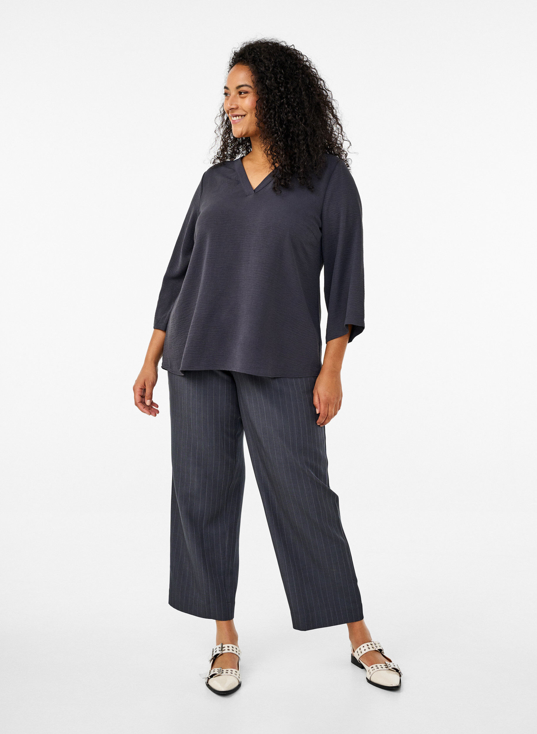 Zizzifashion FLASH - Blouse with 3/4 sleeves, Dark Grey, Model image number 1