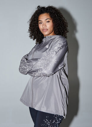 Sports jacket with hood and reflectors, Grey Silver, Model image number 2