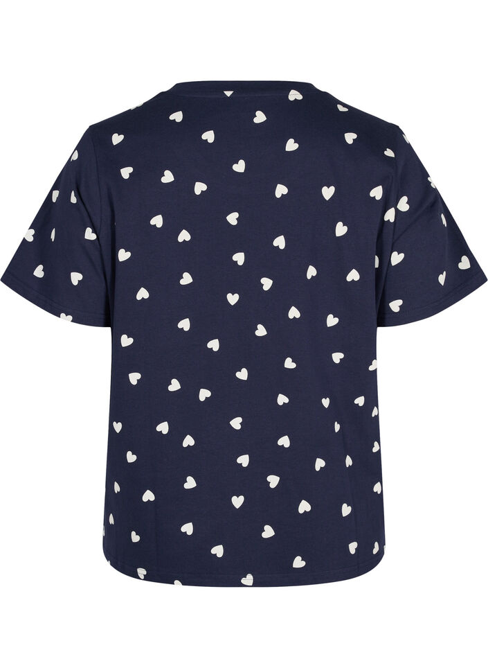 Short sleeved pyjama t-shirt in cotton, Navy Blazer AOP, Packshot image number 1