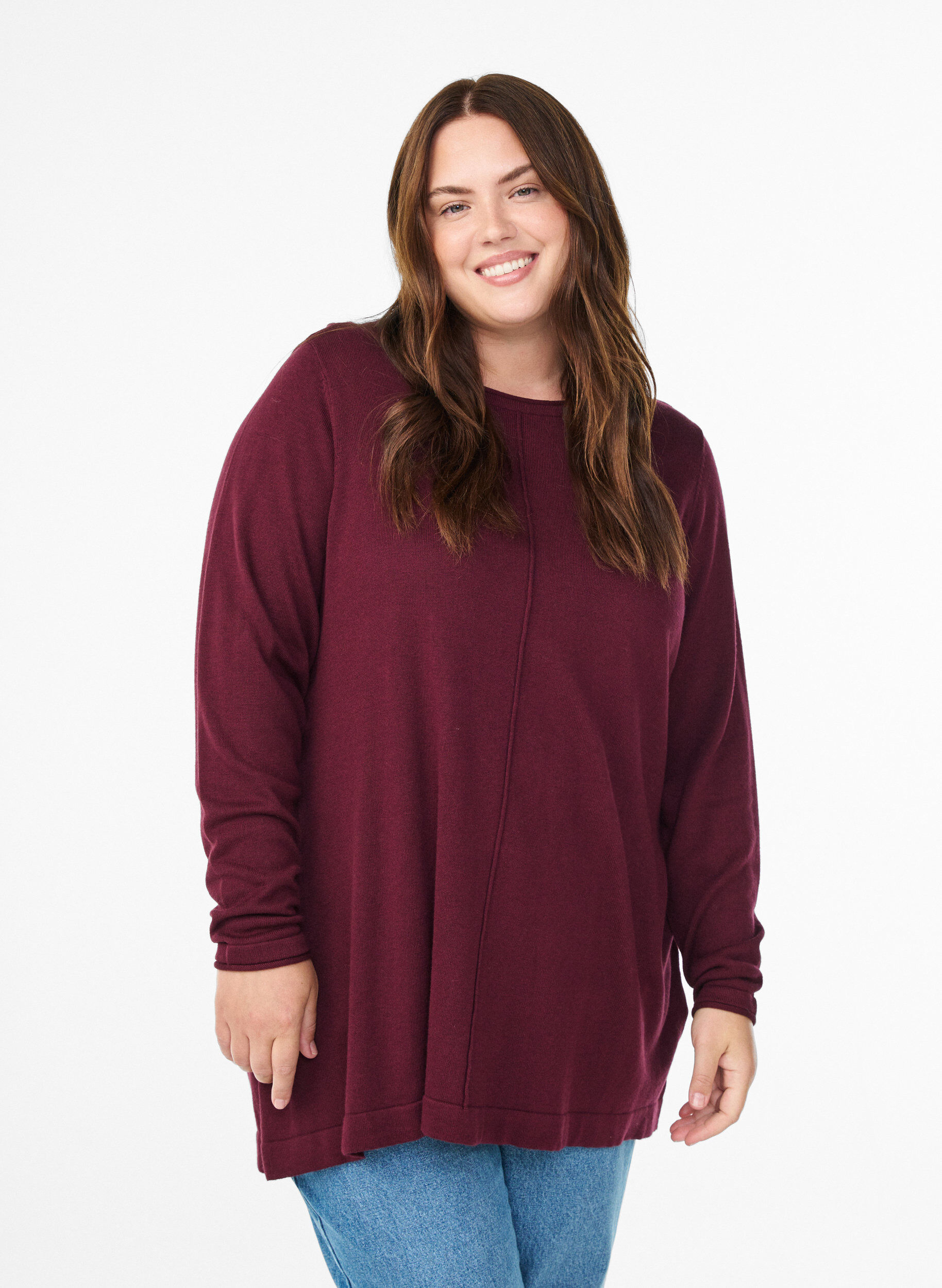 Zizzifashion Knitted blouse in cotton-viscose blend, Dark Bordeaux, Model image number 0