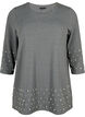 Blouse with pearls and 3/4 sleeves, Dark Grey Melange, Packshot image number 0