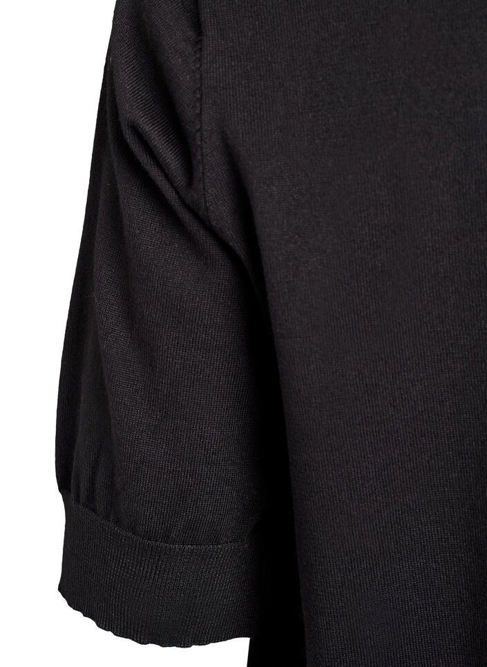 Fine-knit blouse with short sleeves, Black, Packshot image number 3