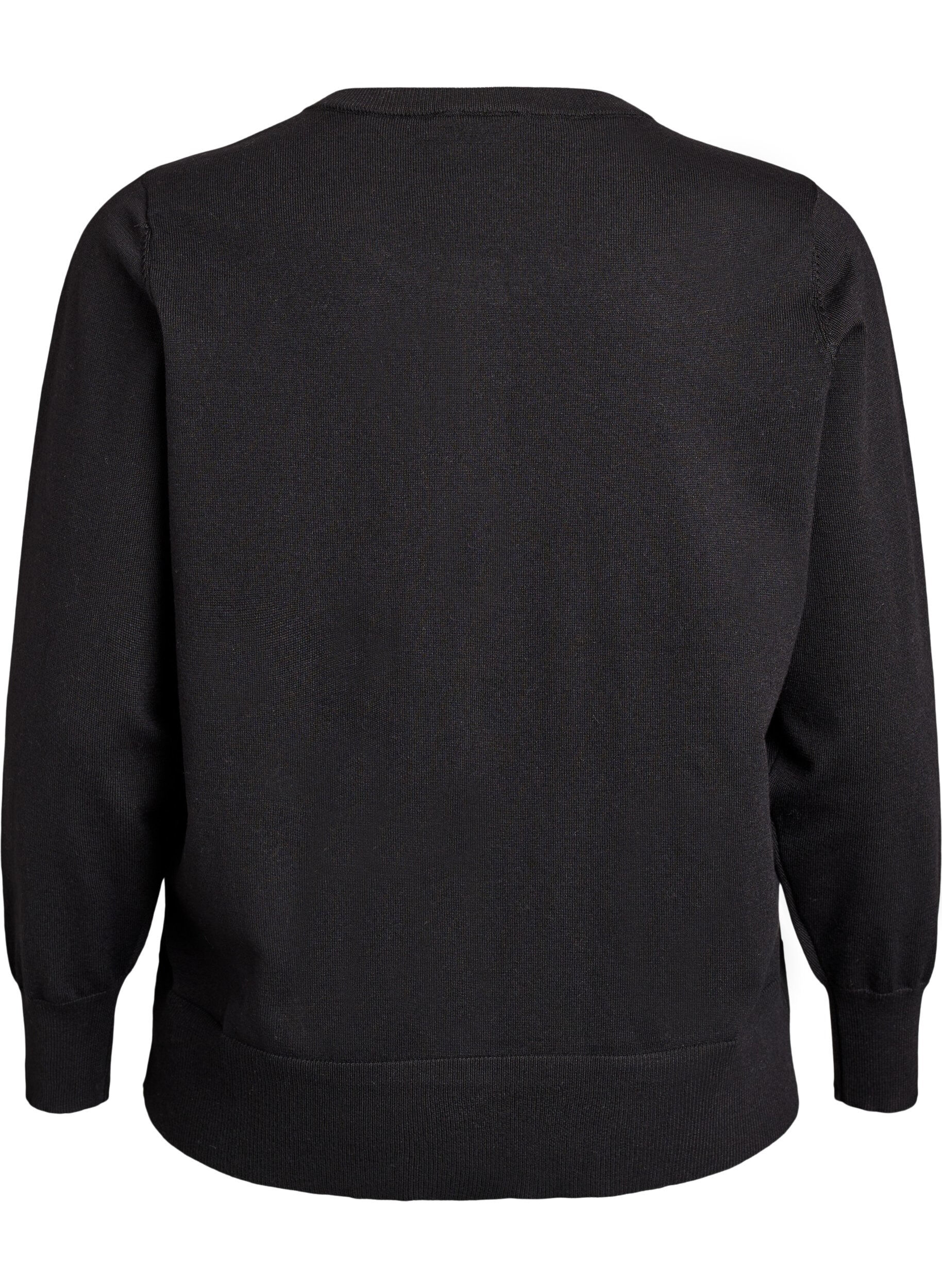 ZizzifashionFine-knit cardigan with round neck, Black, Packshot image number 1