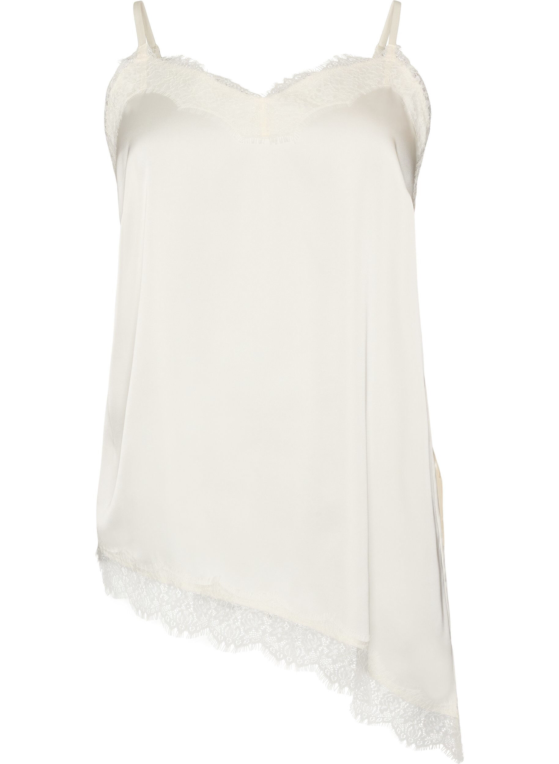 Zizzifashion Strappy top with lace and an asymmetrical hem, Vanilla, Packshot image number 0