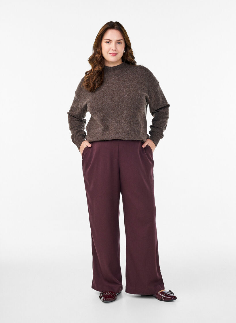 Wide-leg trousers with a high waist, Dark Bordeaux, Model image number 0