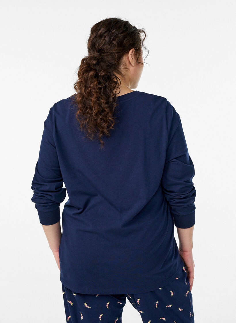 Long-sleeved pyjama top in soft cotton jersey, Blue, Model image number 2